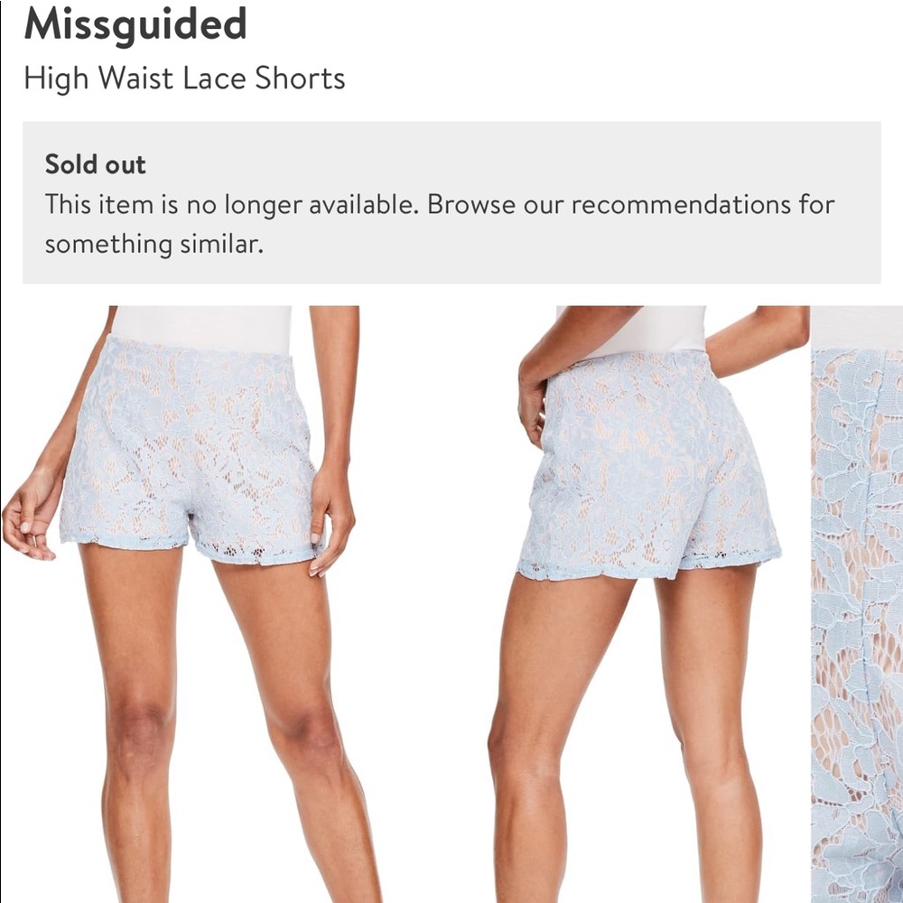 Misguided high waisted lace shorts